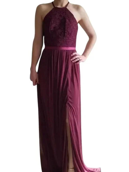 David's Bridal New Wine Lace Bodice Mesh Long Gown Size 28 Maxi Dress Bridesmaid - Picture 4 of 8